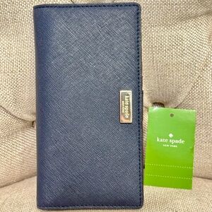 NEW Kate Spade Laurel Way Slim Bifold Stacy Saffiano Wallet Offshore Navy Blue